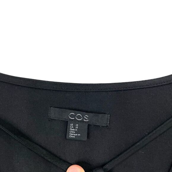 COS boxy lagenlook top Size 10 black short sleeve boho v‎ neck - Picture 3 of 7
